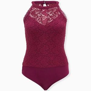 Torrid Size 0x Large Berry Lacy High Neck Bodysuit